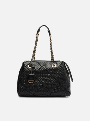 Bolsa Tiracolo Preta Couro Tressê Cruzado Média