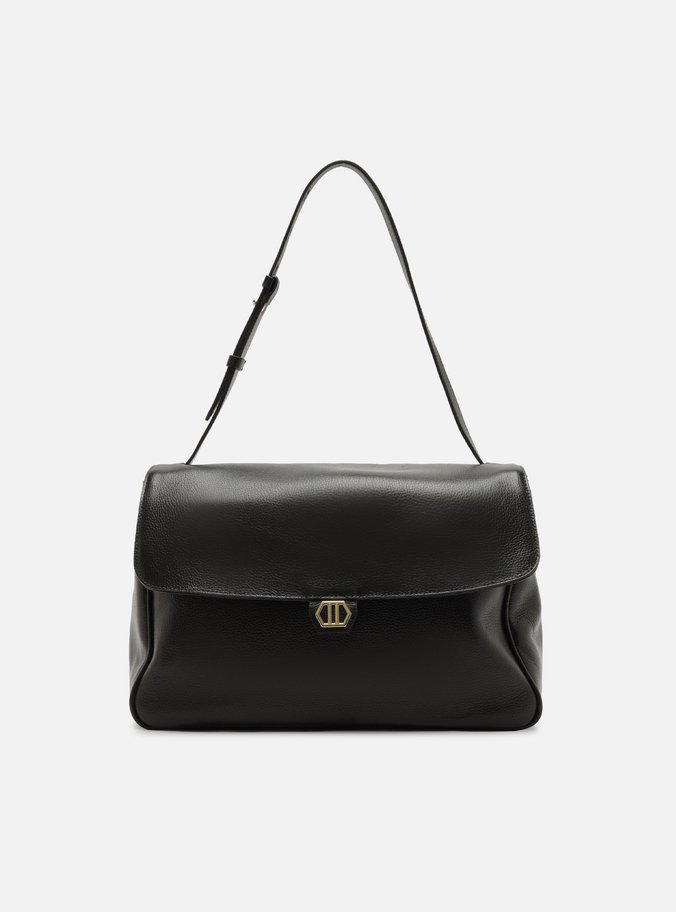 Bolsa Tiracolo Couro Preta Media