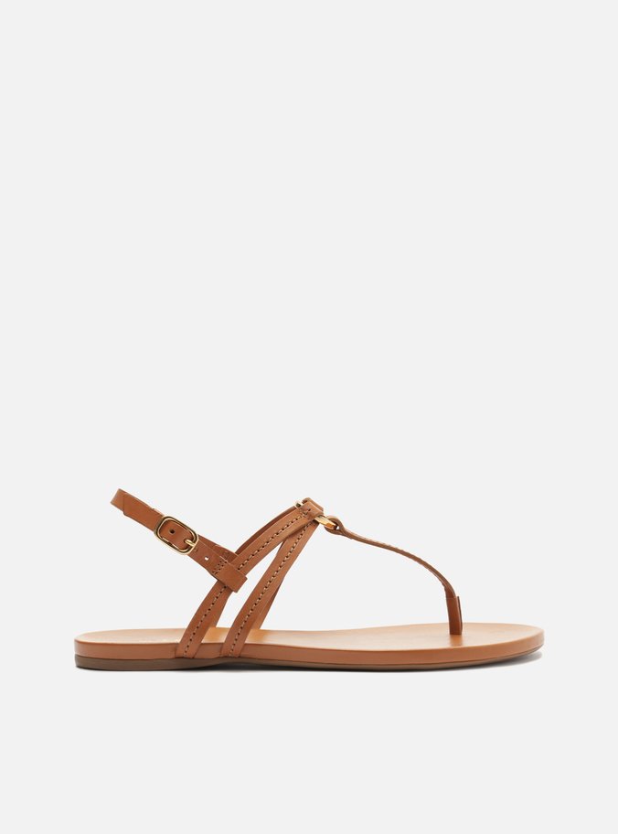 Sandália Rasteira Marrom Couro Slim Argola