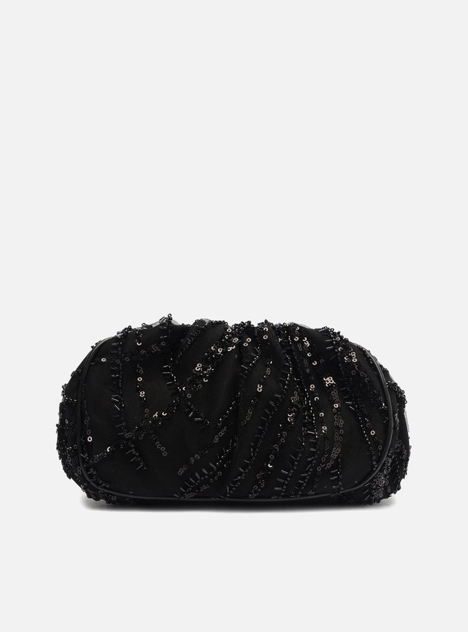 Bolsa Tiracolo Preta Tule Pequena Cristais
