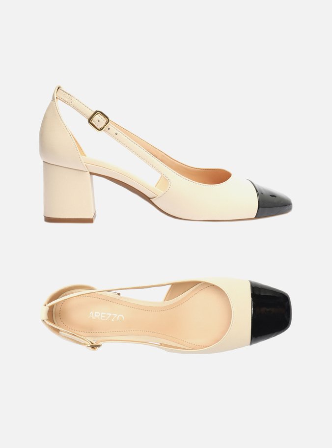 Scarpin Off-White Couro Aberto Cap Toe Verniz
