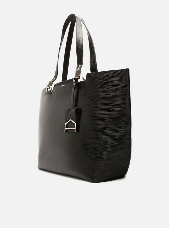Bolsa Shopping Preta Couro Abraccio Wave Grande