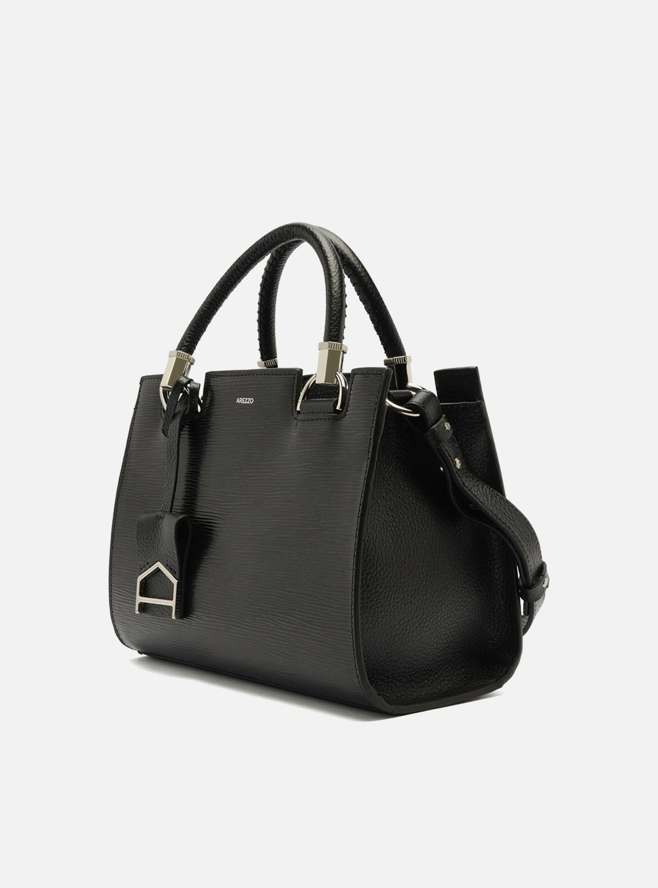 Bolsa Tote Preta Couro Abraccio Média — foto 2
