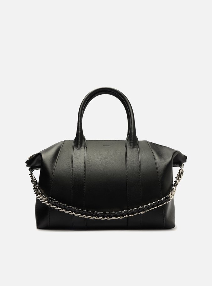 Bolsa Shopping Preta Couro Grande Corrente