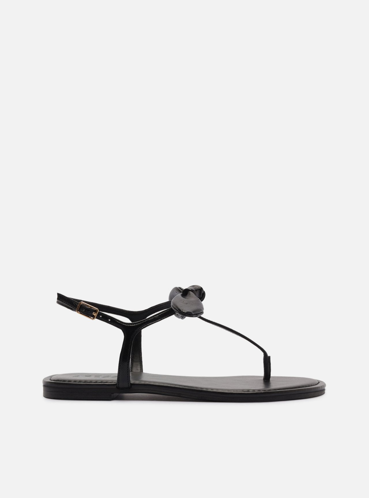 Sandália Rasteira Preta Tiras Slim Laço — foto 1