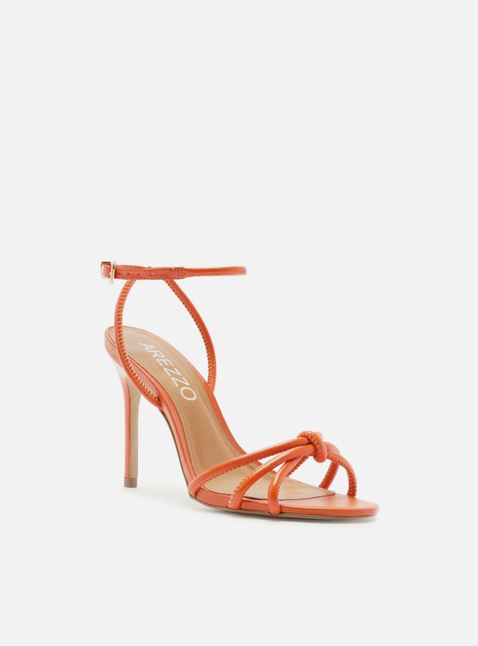 Sandália Laranja Salto Fino Custom Anklet