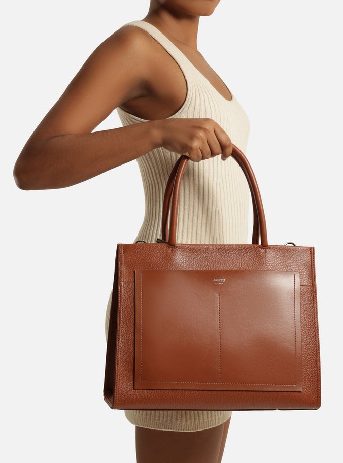 Bolsa Tote Marrom Grande Bolso Costuras