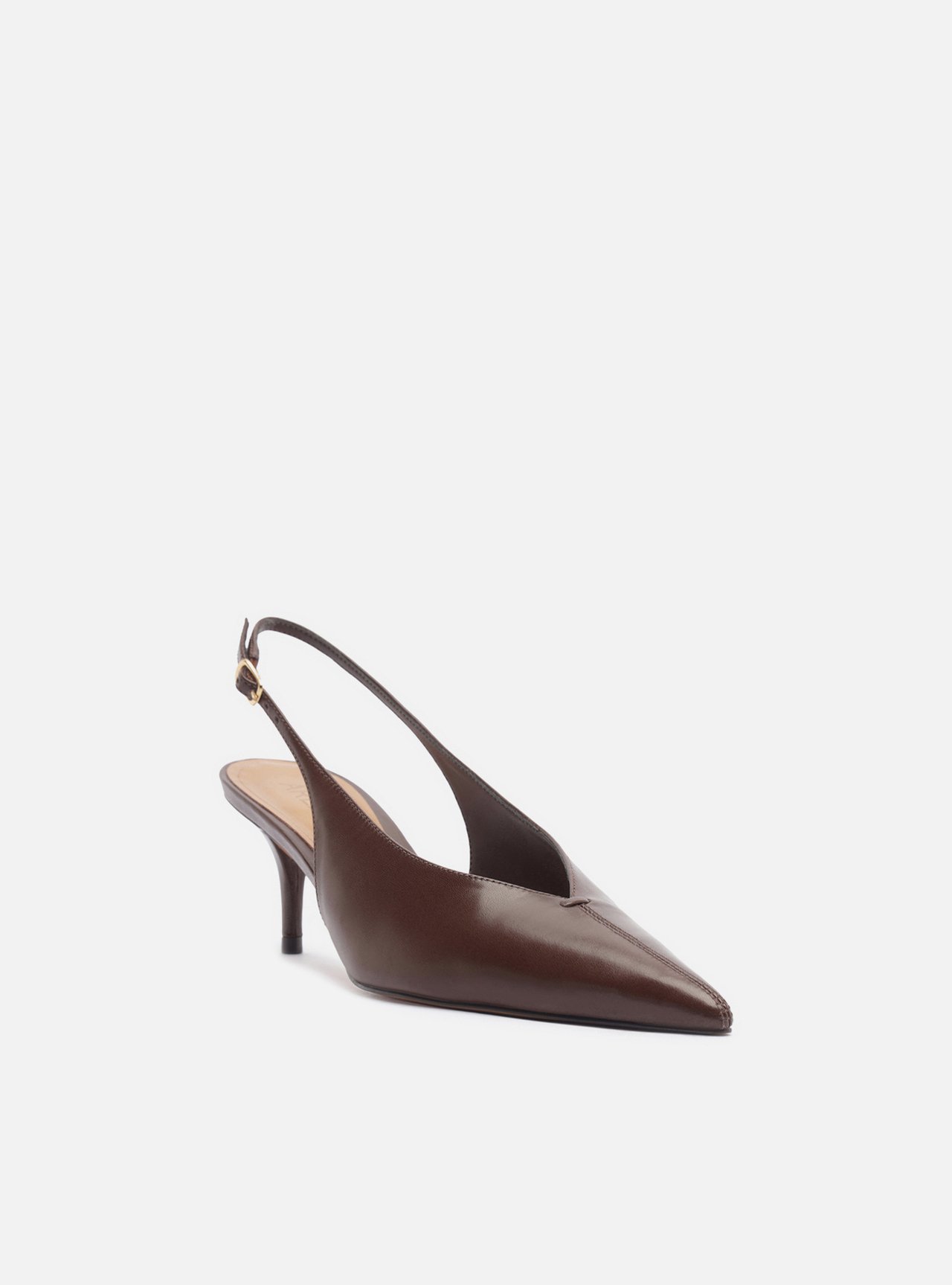 Scarpin Marrom Couro Slingback Salto Baixo Fino — foto 2