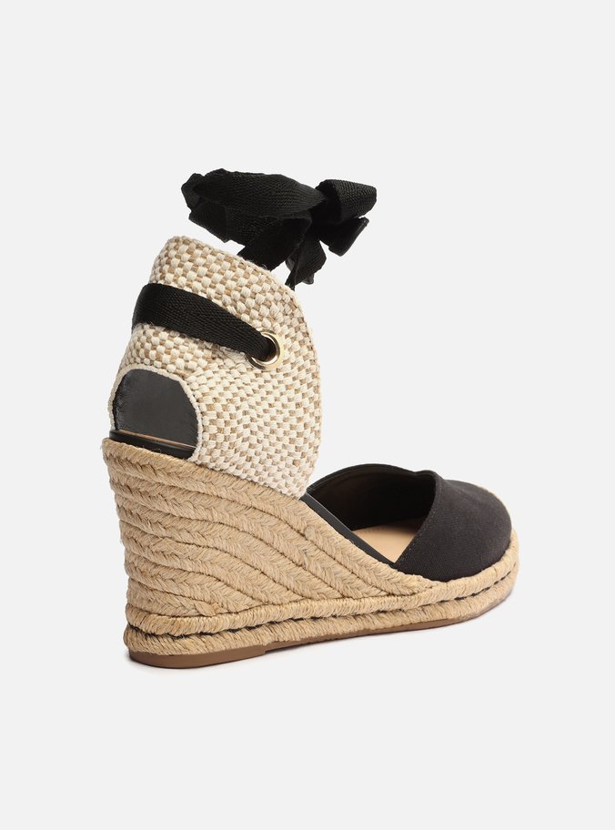 Sandália Espadrille Preta Lona Amarração