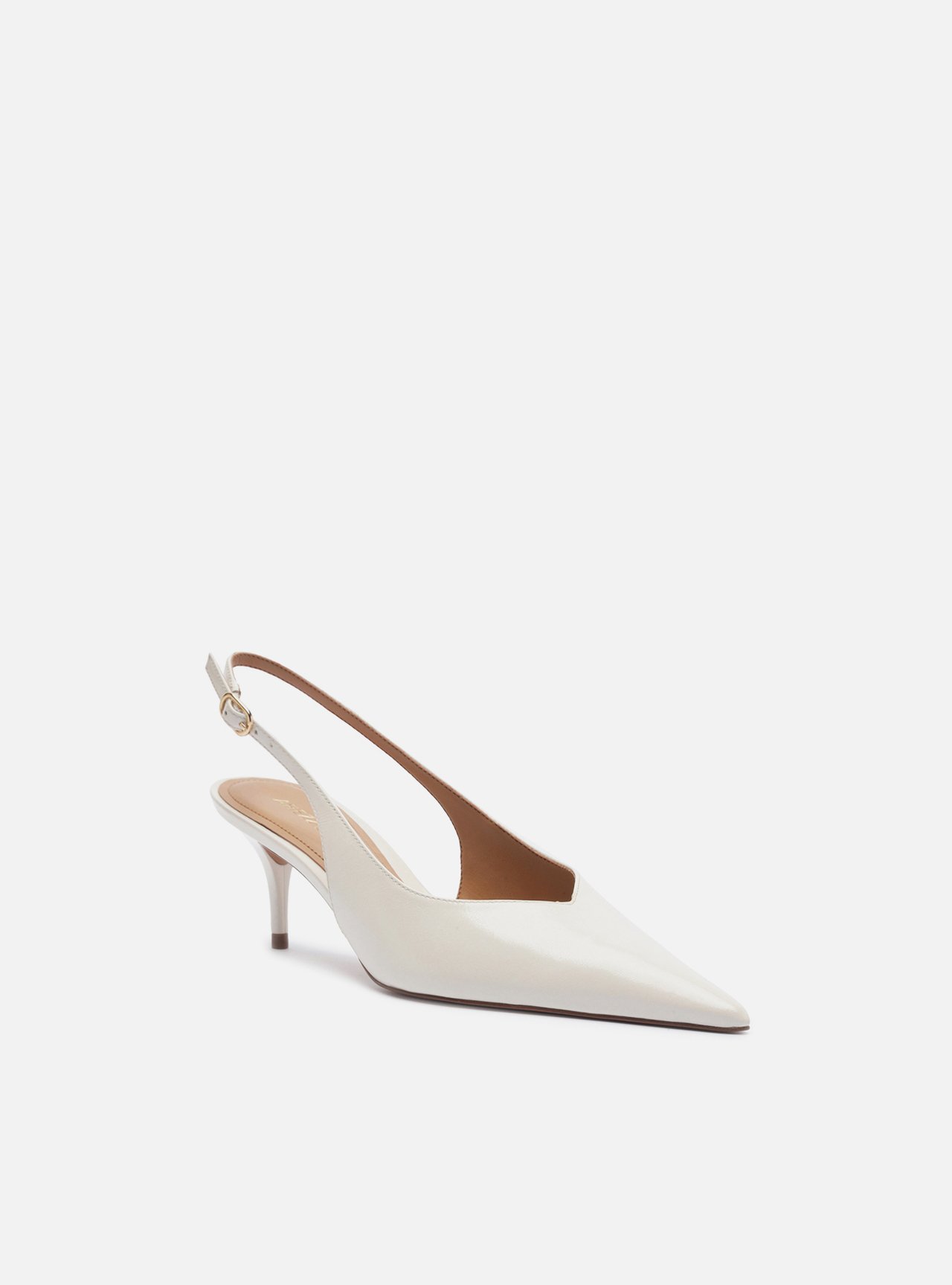 Scarpin Branco Couro Salto Fino Fivela Slingback — foto 2