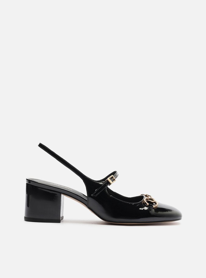 Sapato Boneca Preto Verniz Bloco Slingback