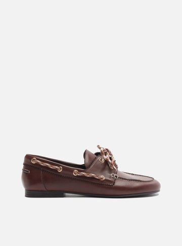 Arezzo — Mocassim Marrom Couro Bico Redondo Laço