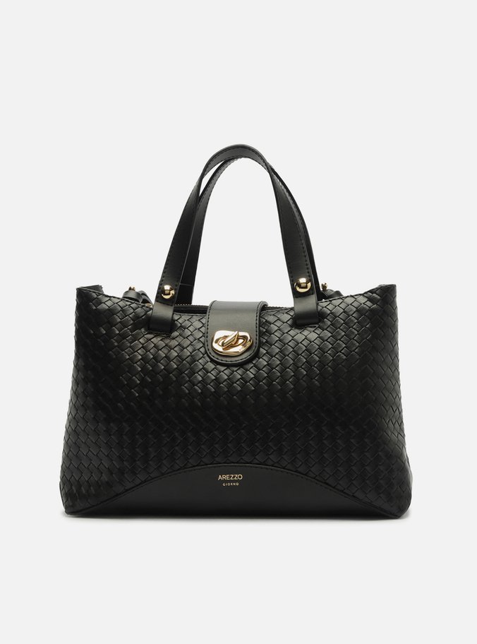 Bolsa Tote Preta Grande Tressê Metal Orgânico