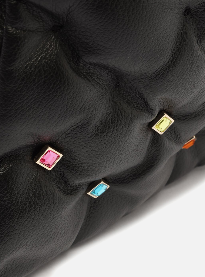 Bolsa Tiracolo Preta Couro Mizz Stones Média