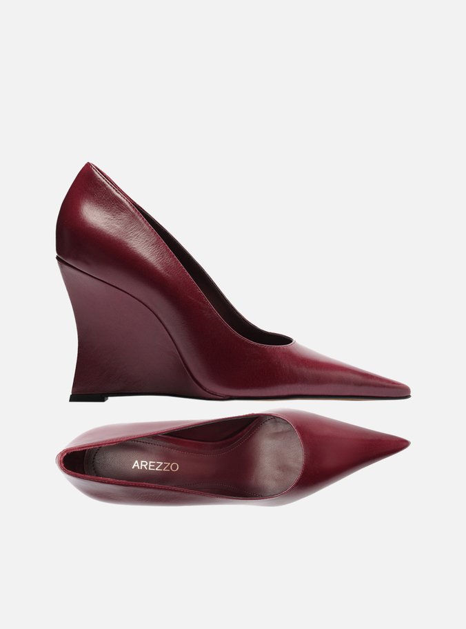 Scarpin Vinho Couro Salto Anabela Bico Fino