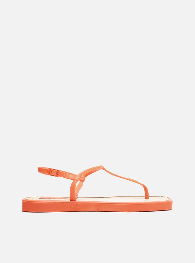 Sandália Rasteira Laranja Slim Square Palmilha