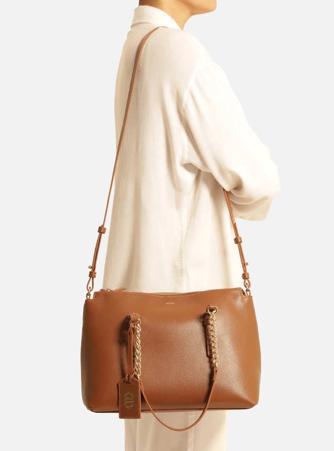 Bolsa Tote Caramelo Couro Grande Alça Corrente