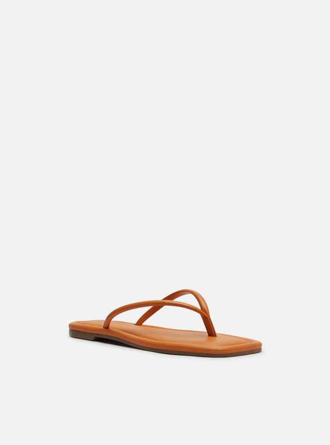 Rasteira Laranja Flip Flop Bico Quadrado