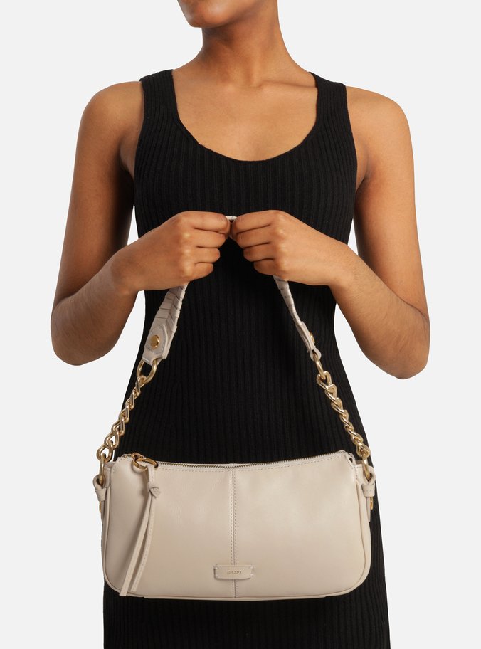 Bolsa Shoulder Off White Couro Média Costura Corrente