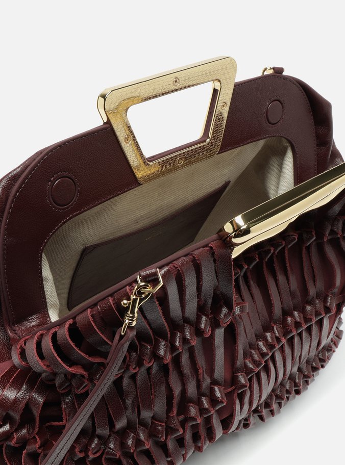 Bolsa Tiracolo Vinho Couro Grande Alça Metal