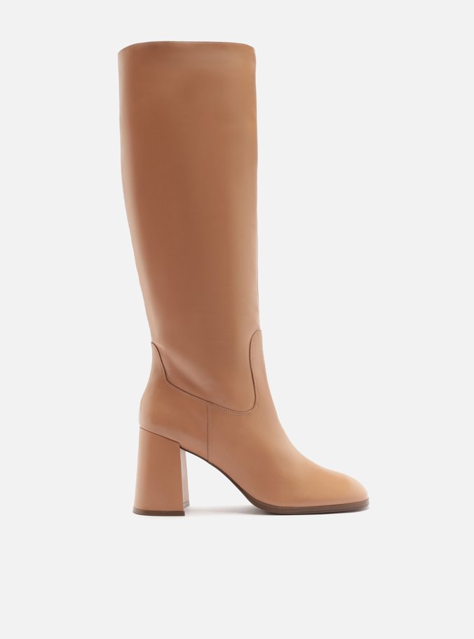 Bota Nude Cano Longo Salto Alto