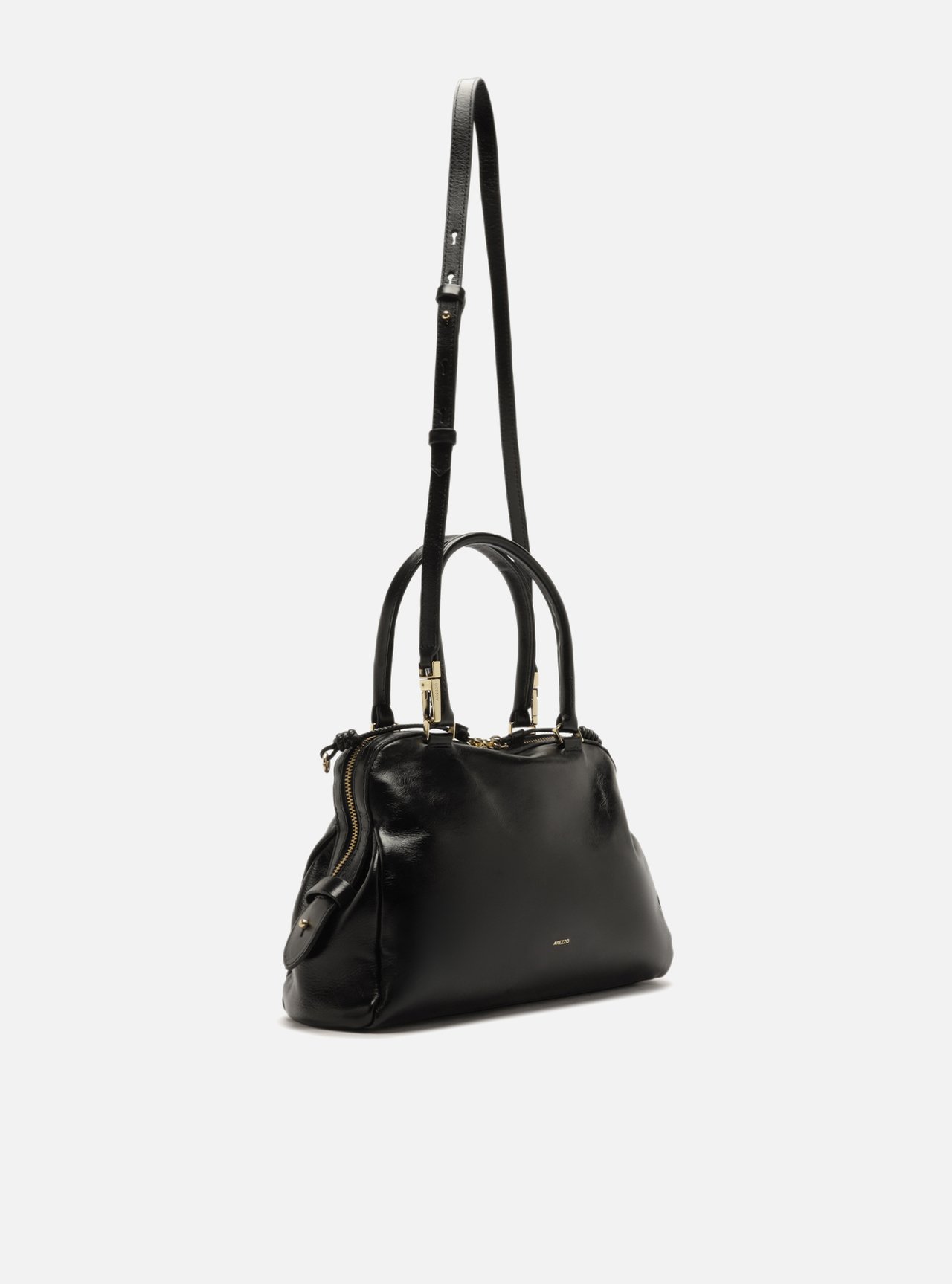 Bolsa Tote Preta Couro Grande Metais — foto 5