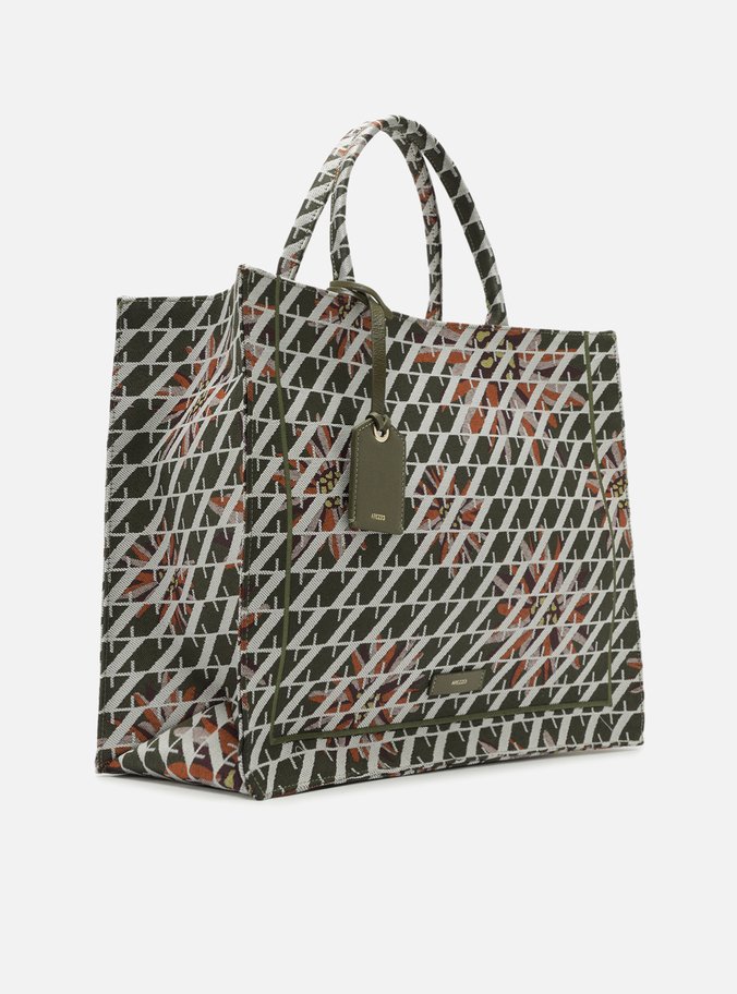 Bolsa Shopping Verde Tecido Floral Grande