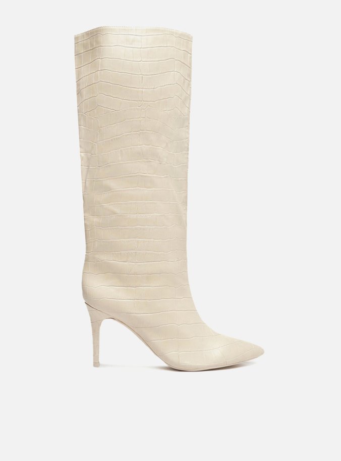 Bota Off-White Croco Cano Longo Salto Fino