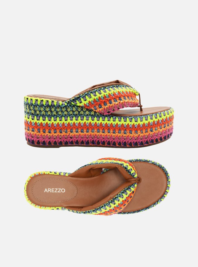 Sandália Colorida Crochê Plataforma Flip Flop