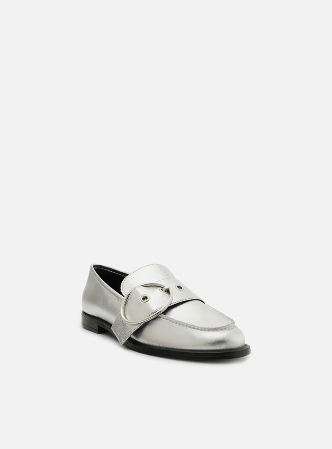 Mocassim Metalizado Couro Bico Redondo
