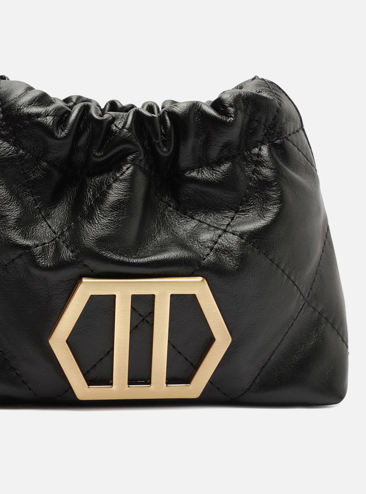 Bolsa Tiracolo Preta Couro Pequena Corrente Dourada — foto 6