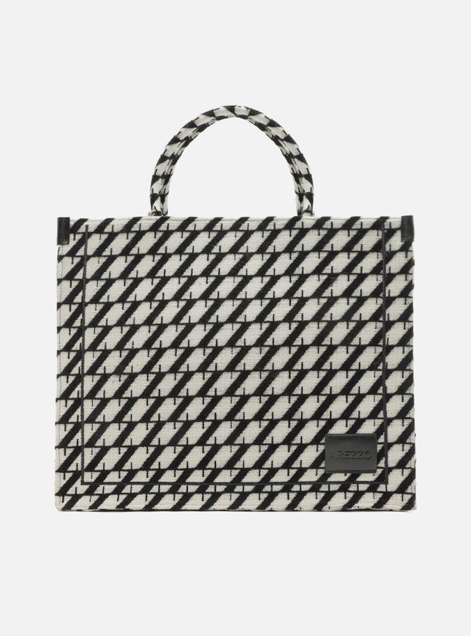 Bolsa Shopping Preta Jacquard Grande Bicolor