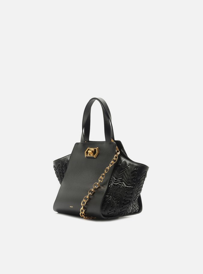 Bolsa Tote Preta Couro Média Recortes