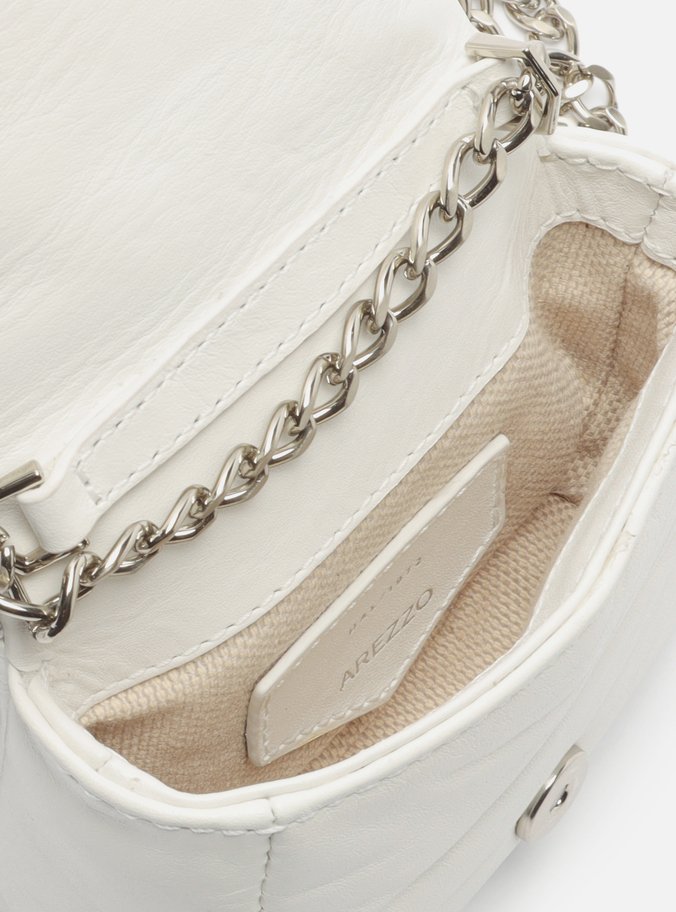 Mini Bag Branca Couro Flores