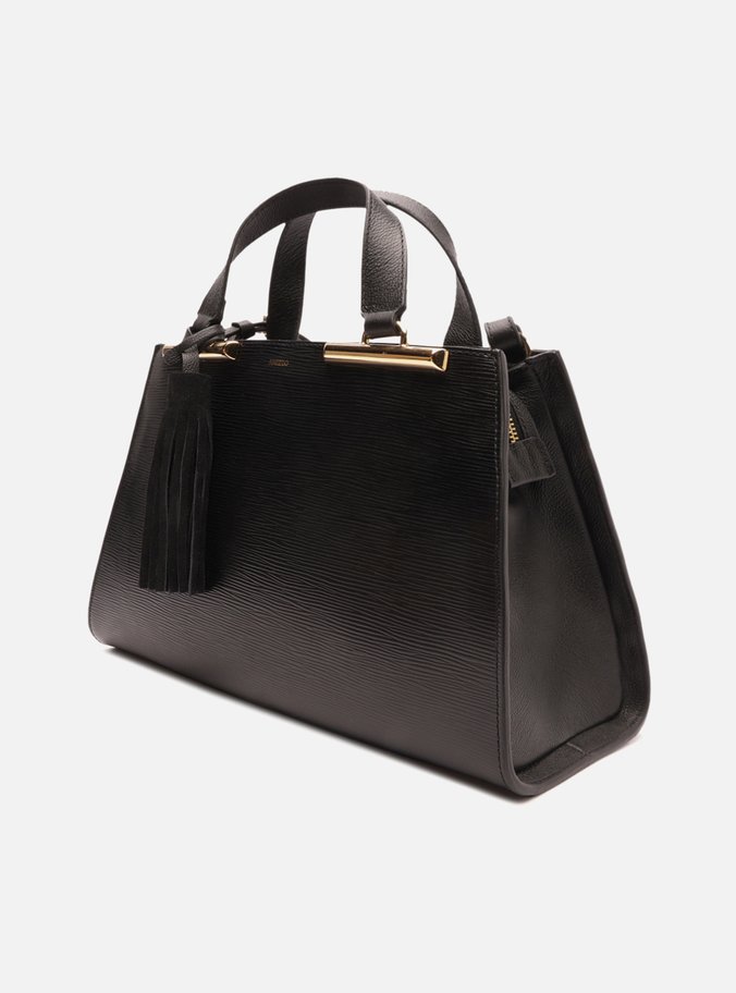 Bolsa Tote Preta Couro Média Metal Barbicacho