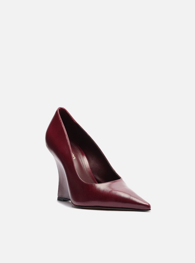 Scarpin Vinho Couro Salto Anabela Bico Fino