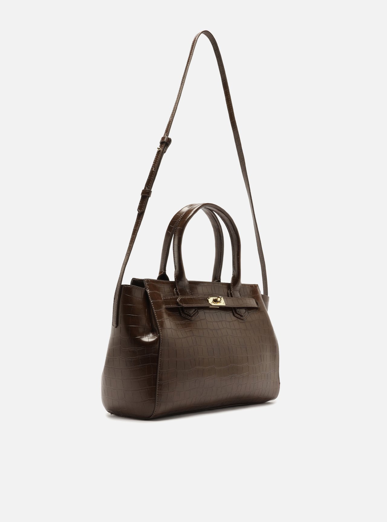Bolsa Tote Marrom Média Croco Metais Dourados — foto 5
