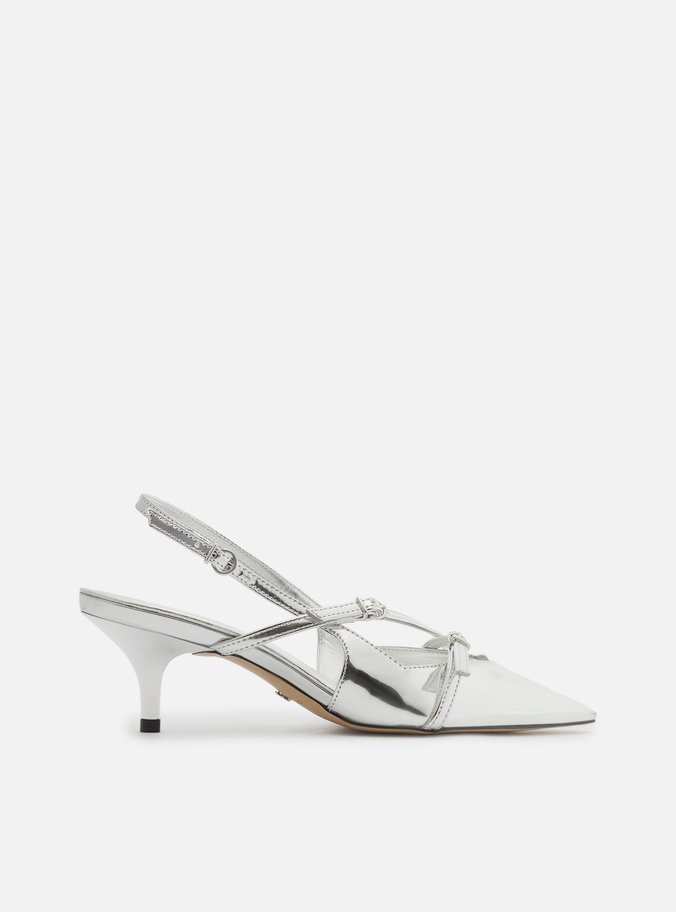 Scarpin Prata Salto Médio Slingback Amélia