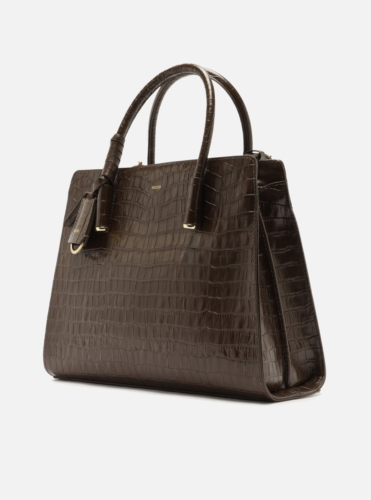 Bolsa Tote Marrom Couro Grande Croco Metais — foto 2