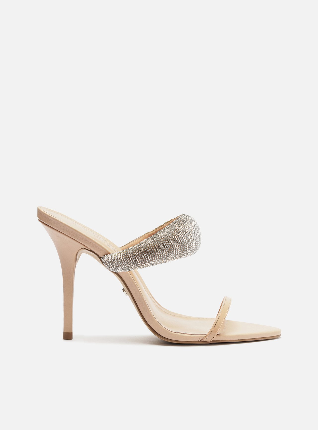 Mule Nude Couro Salto Alto Tira Strass Aberta — foto 1