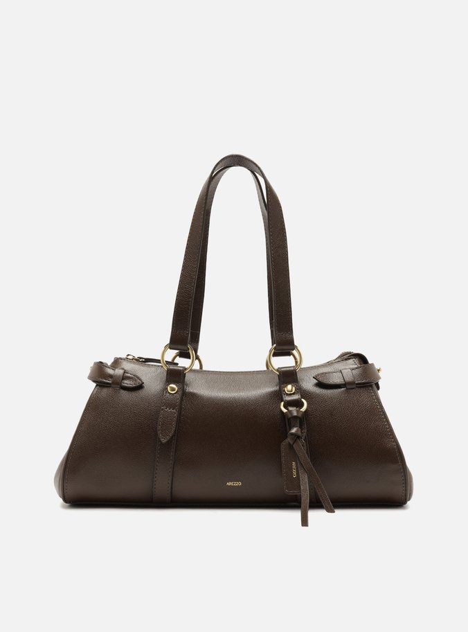 Bolsa Tote Marrom Couro Média Tiras Fivelas