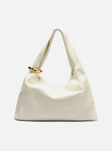 Bolsa Hobo Branca Couro Grande Metal