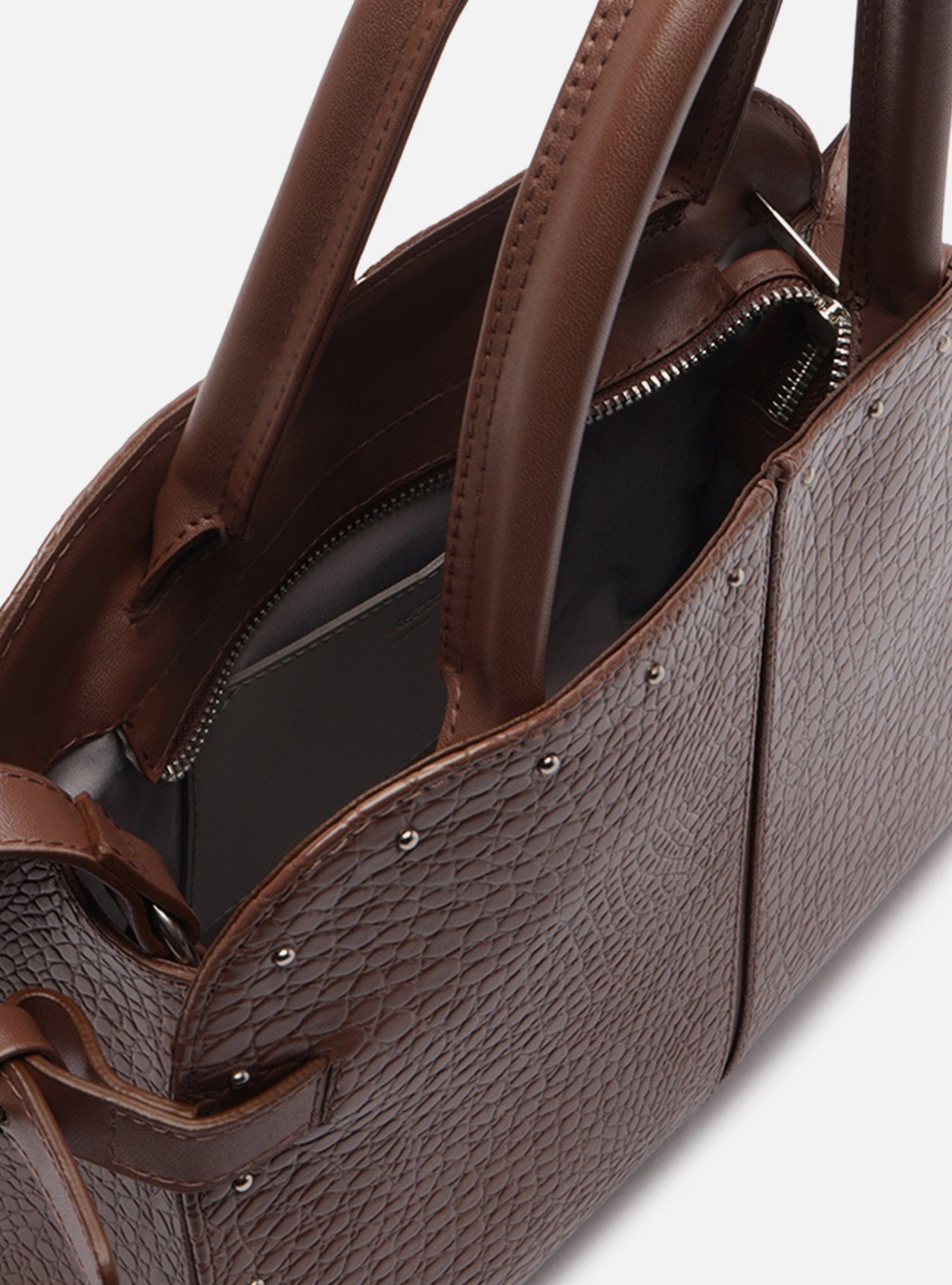 Bolsa Tote Marrom Croco Grande Rebites — foto 4