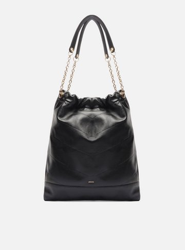 Arezzo — Bolsa Hobo Preta Couro Média Corrente Dourada