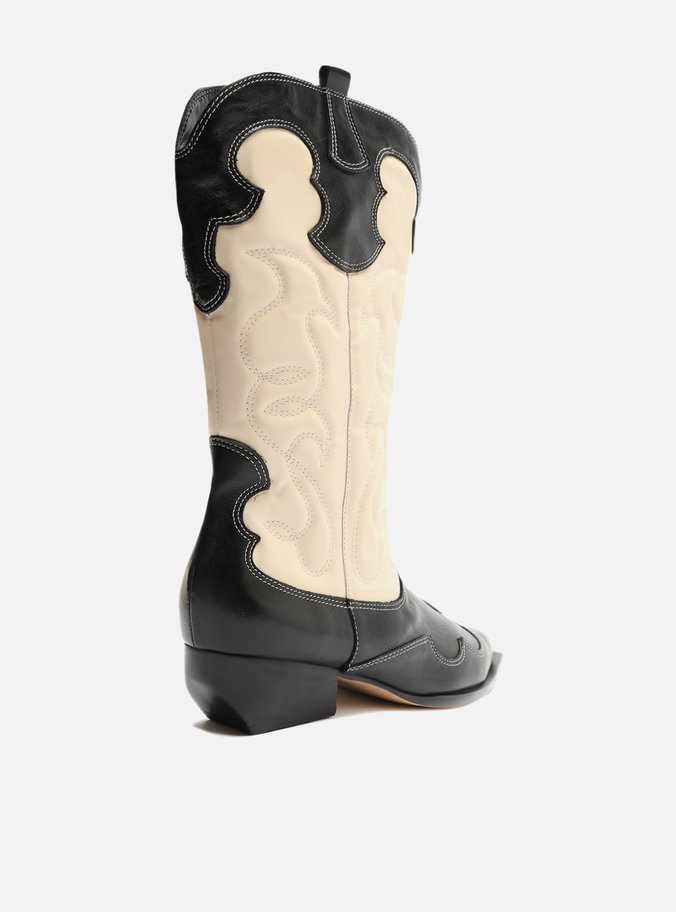 Bota Preta Couro Cano Médio Western Georgia