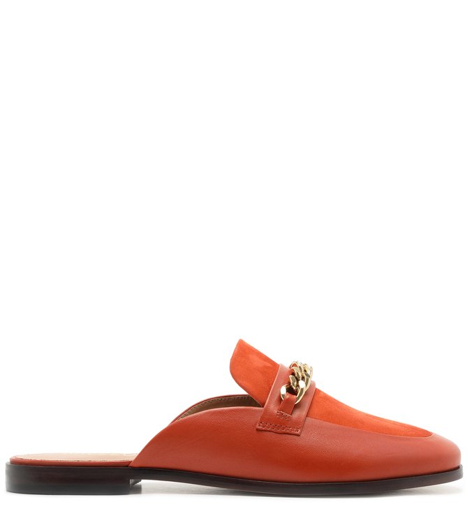 Mule Mocassim Laranja Nobuck Rasteiro