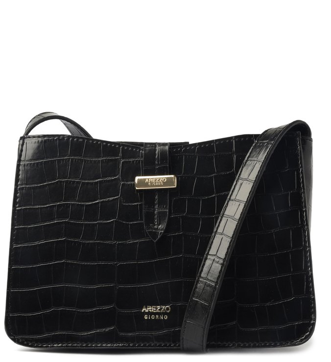 Bolsa Tiracolo Preta Croco Giorno Pequena