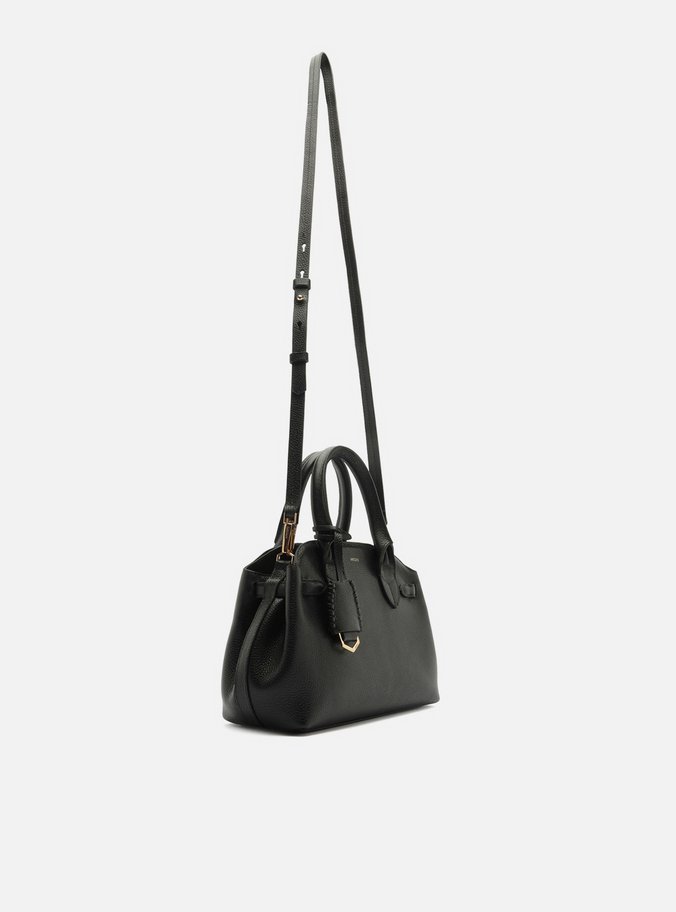 Bolsa Tote Preta Couro Média Arredondada