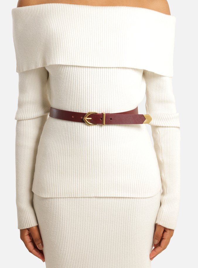 Cinto Vinho Couro Fino Ponteira Metal