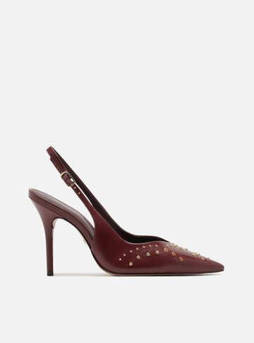 Scarpin Vermelho Couro Slingback Rebites